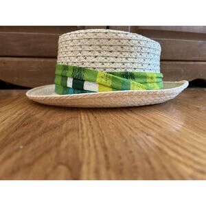 Goorin Bros. Straw TRILBY Hat Natural Color With Bar Cloth Band Sz 7-7.5